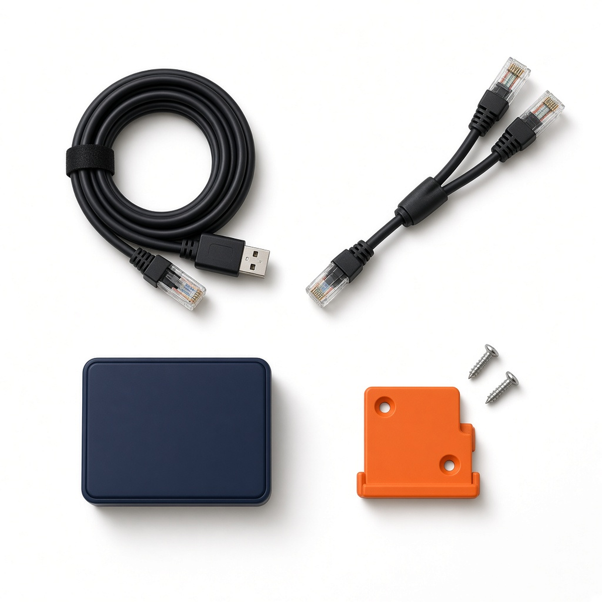 RS485 starter bundle with USB cable, Y-splitter lead, converter case and wall bracket with screws
