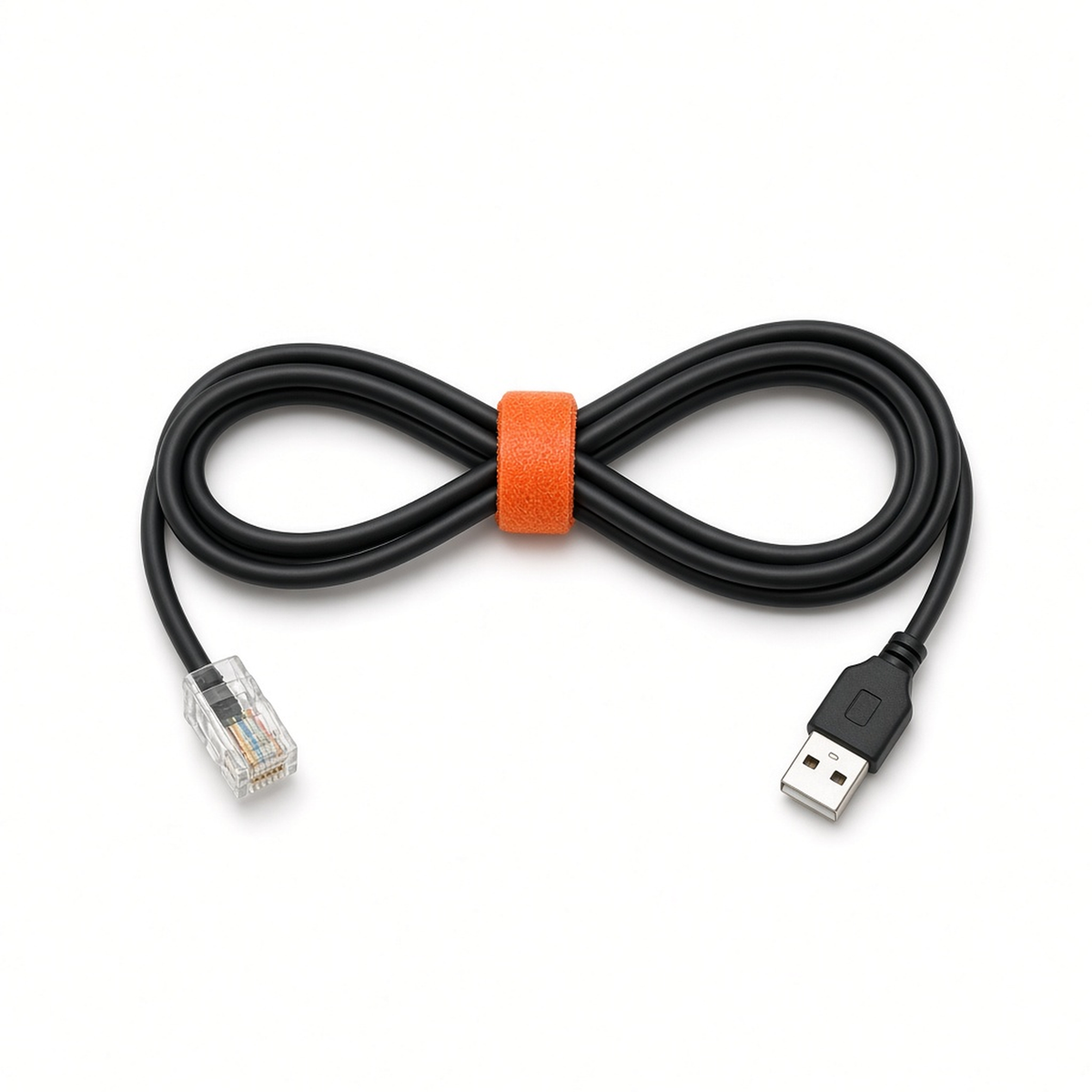 Black RS485 USB cable with RJ45 plug and orange strap for SRNE inverters