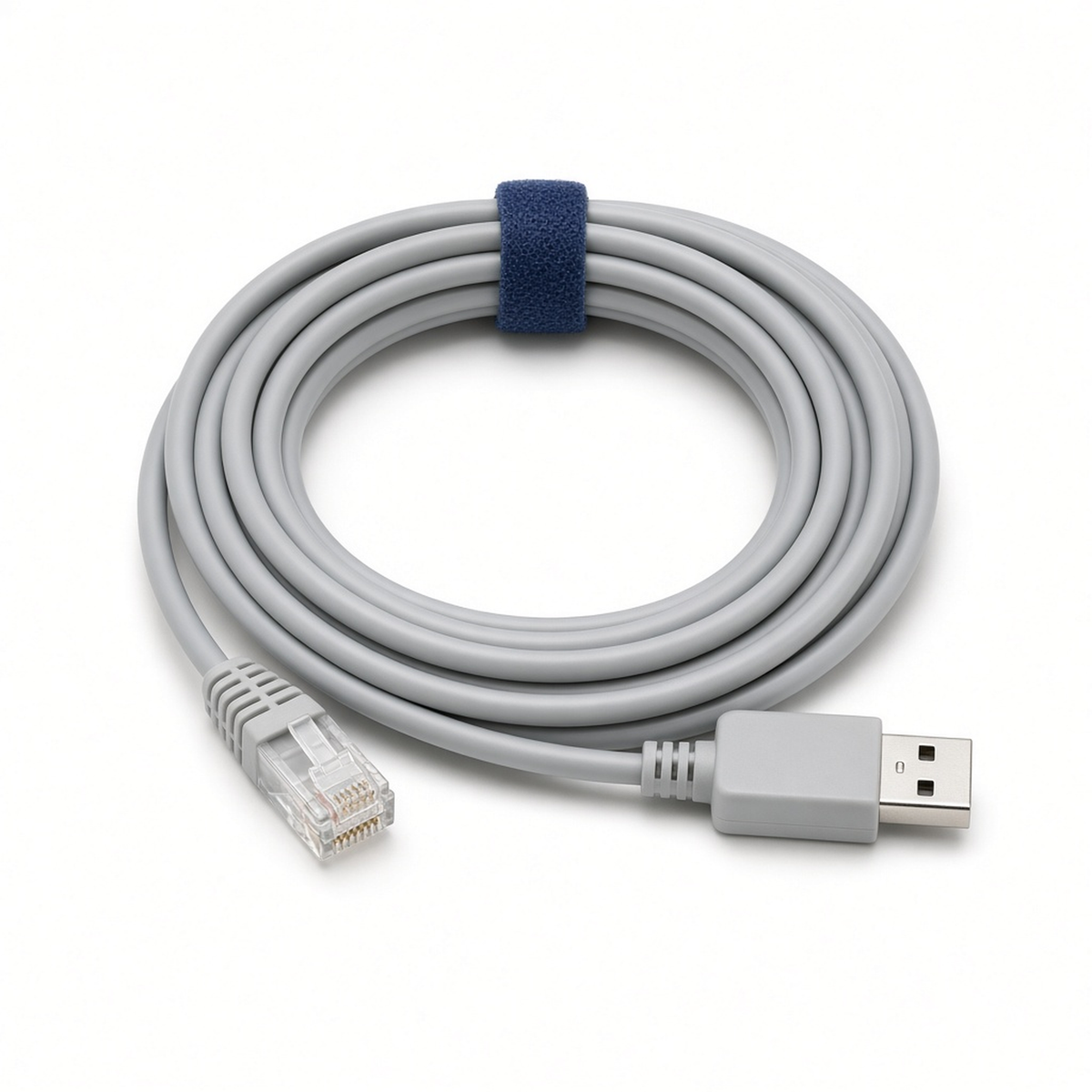 Grey USB to RJ45 console cable with blue strap for Pylontech batteries