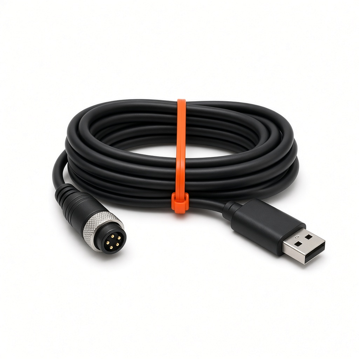 Black RS485 USB cable with round screw-lock plug for Solis inverters